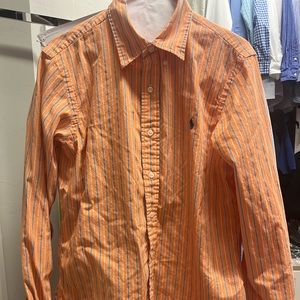 Orange Ralph Lauren button down Polo shirt. Custom fit. Medium size